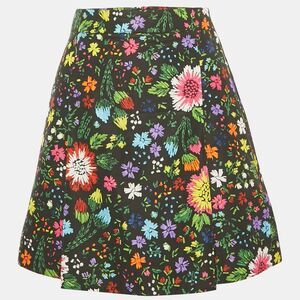 Victoria Victoria Beckham Black Floral Print Crepe Pleated Mini Skirt S